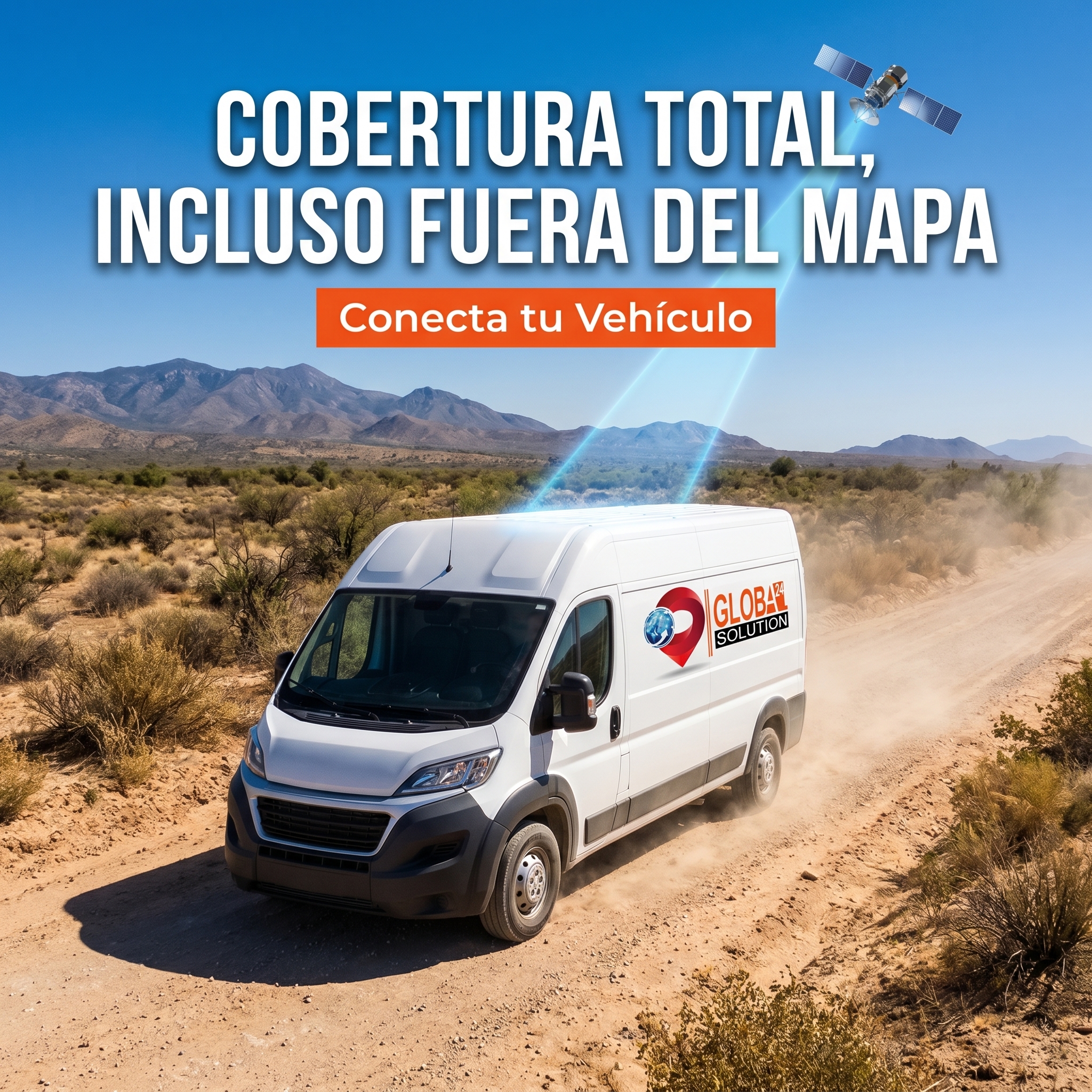 Cobertura total incluso fuera del mapa — Vehículo Global 24 Solution con señal satelital en zona remota